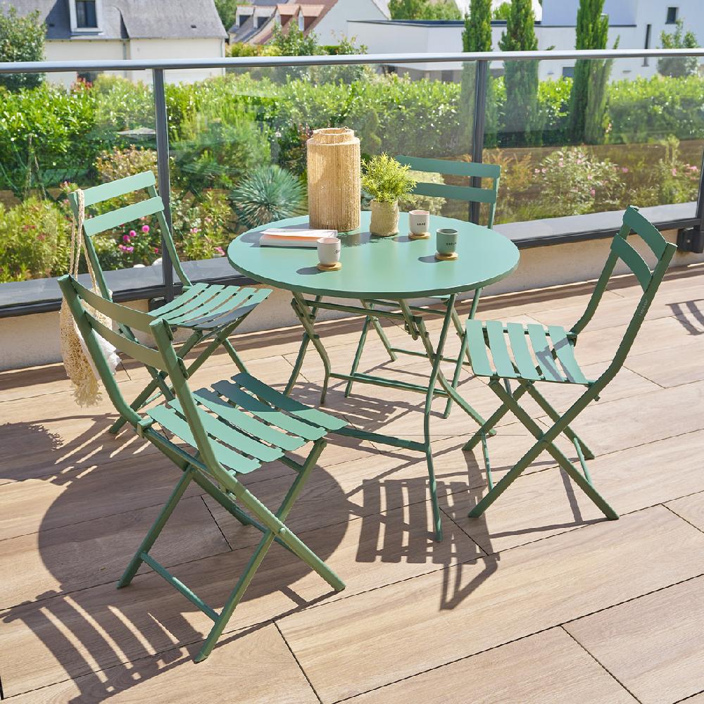 Hesperide Ensemble Table De Jardin Ronde + 4 Chaises Empilables GREENSBORO Vert Olive