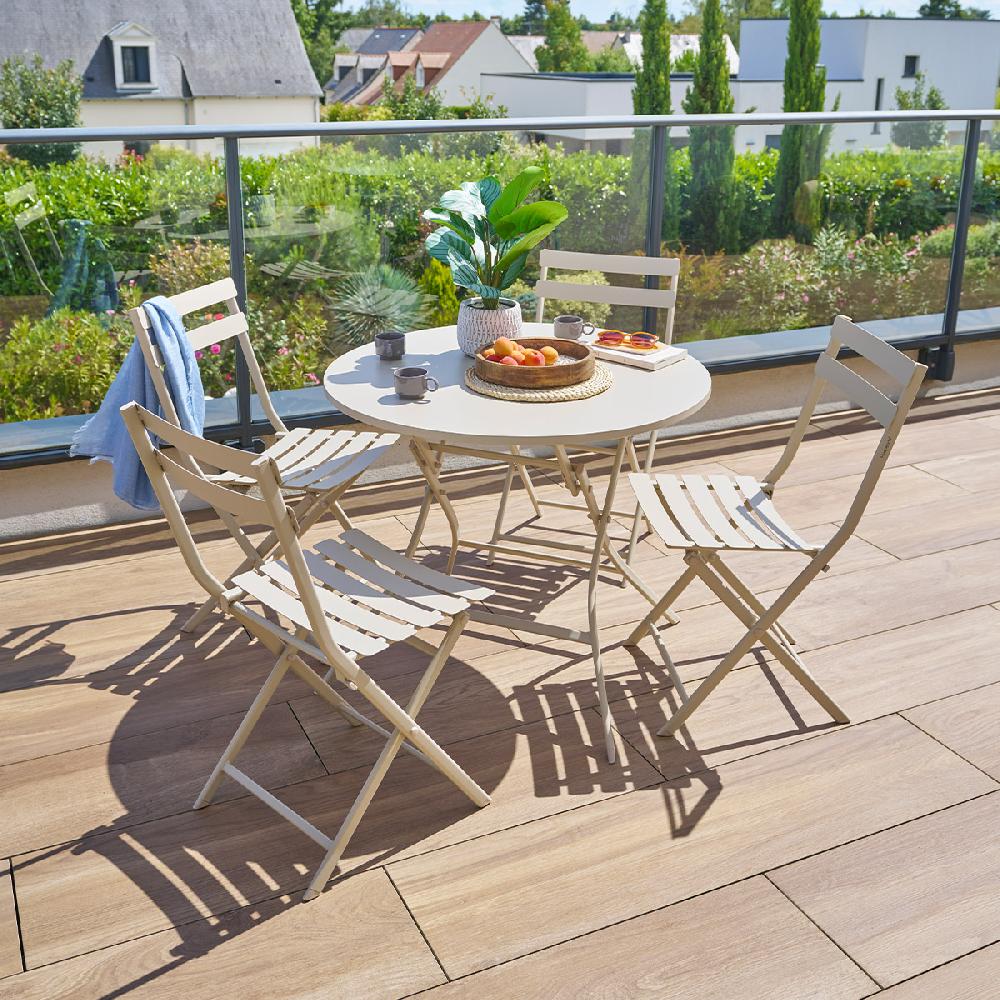 hesperide Ensemble table de jardin ronde + 4 chaises empilables GREENSBORO Argile