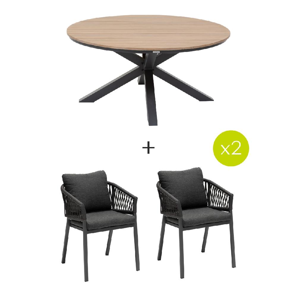 hesperide Ensemble table de jardin ronde + 4 fauteuils ORIENGO Graphite