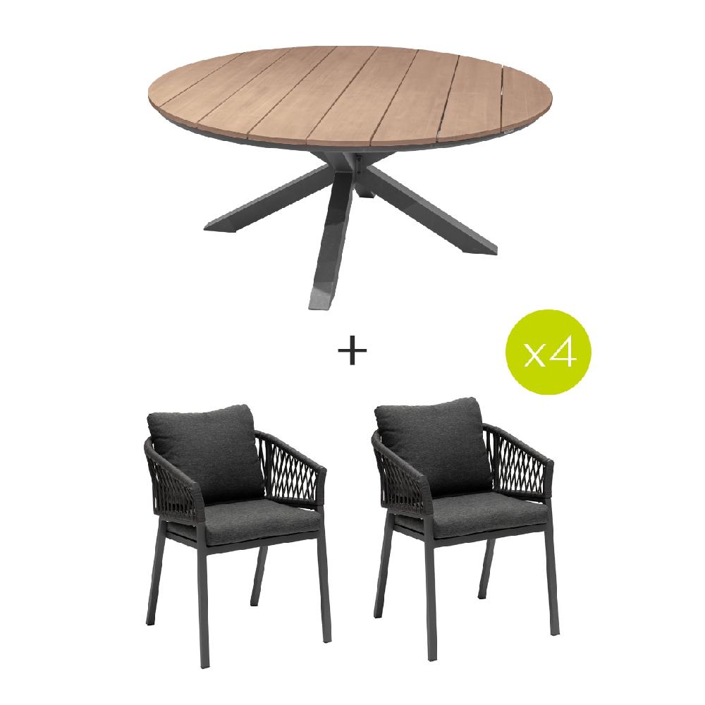 Hesperide Ensemble Table De Jardin Ronde + 8 Fauteuils ORIENGO Graphite