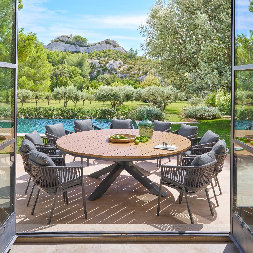 hesperide Ensemble table de jardin ronde ORACLION + 10 fauteuils ORIENGO Graphite