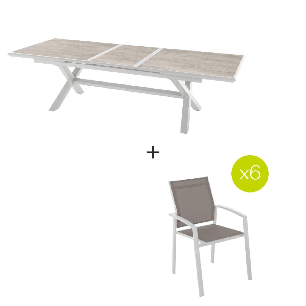 hesperide Ensemble table extensible + 6 fauteuils AXIOME Blanc