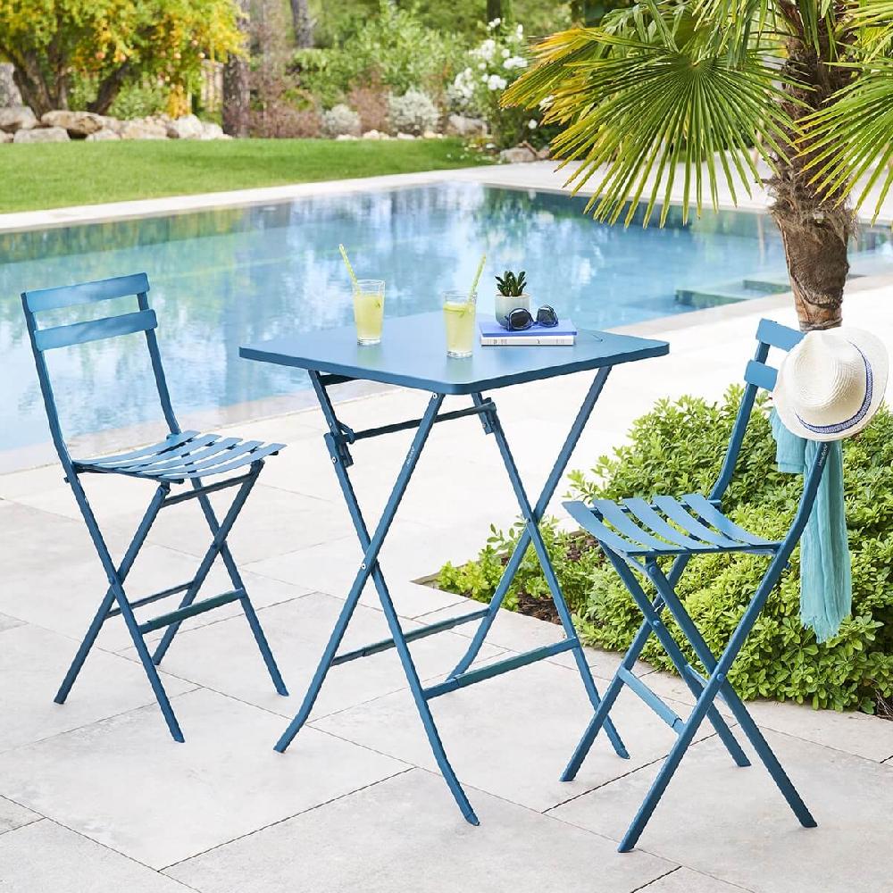 hesperide Ensemble table haute de jardin + 2 chaises hautes GREENSBORO Bleu canard