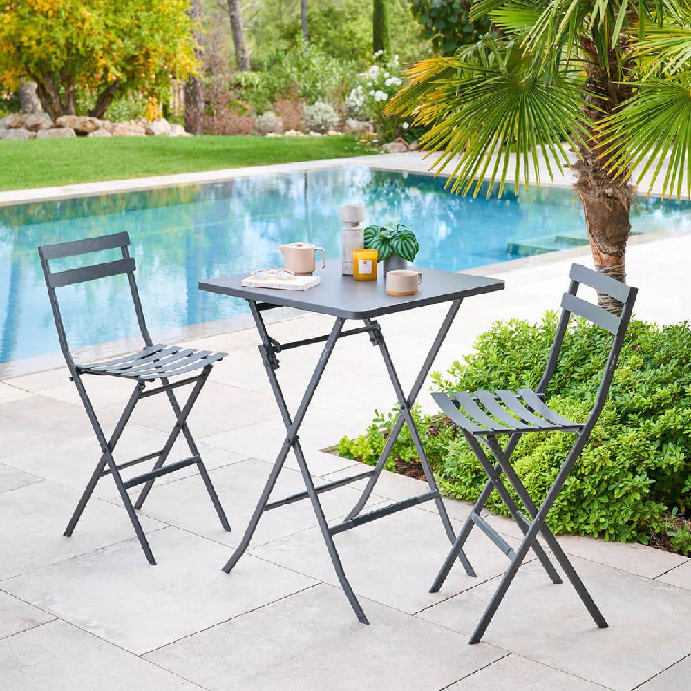 hesperide Ensemble table haute de jardin + 2 chaises hautes GREENSBORO Graphite