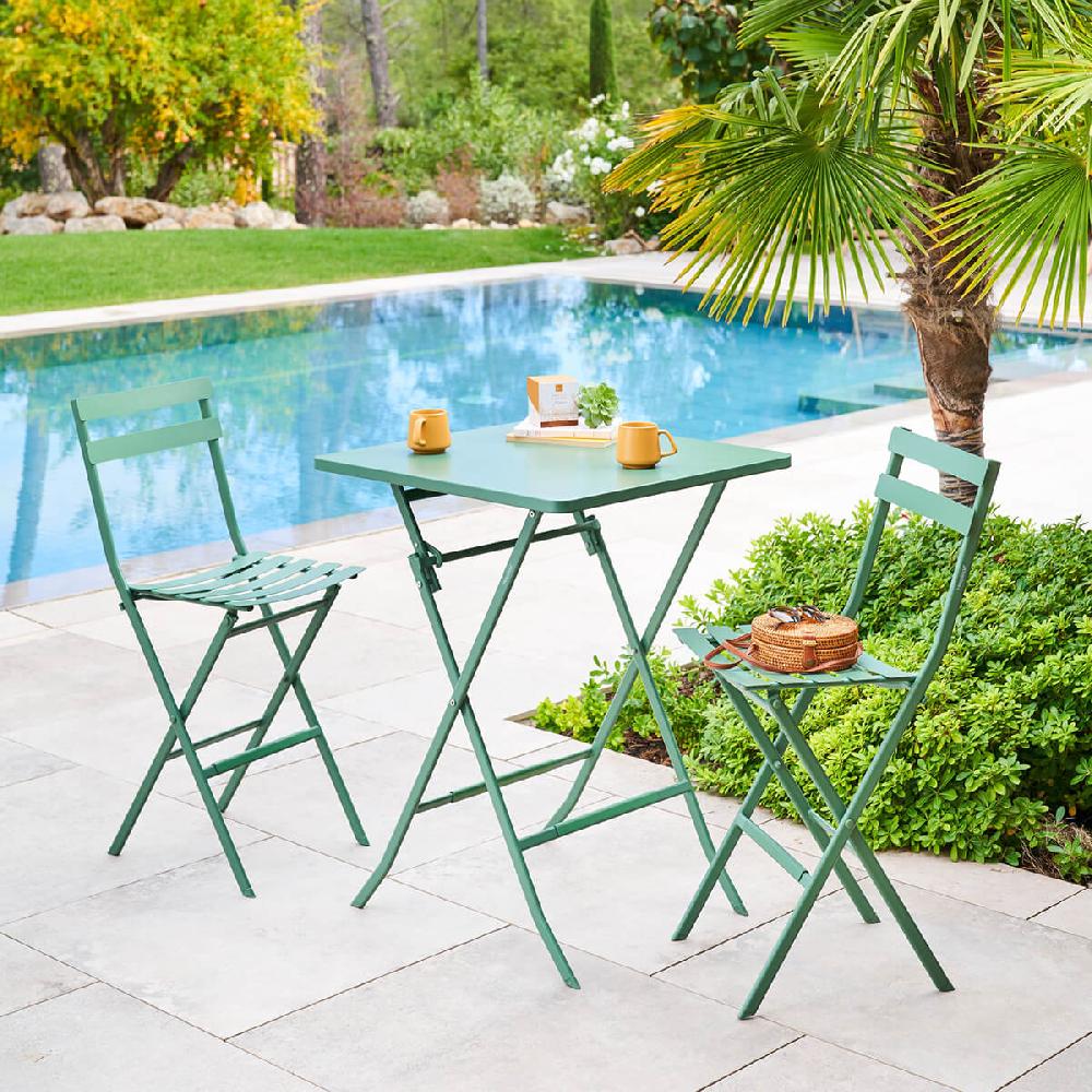 hesperide Ensemble table haute de jardin + 2 chaises hautes GREENSBORO Vert olive
