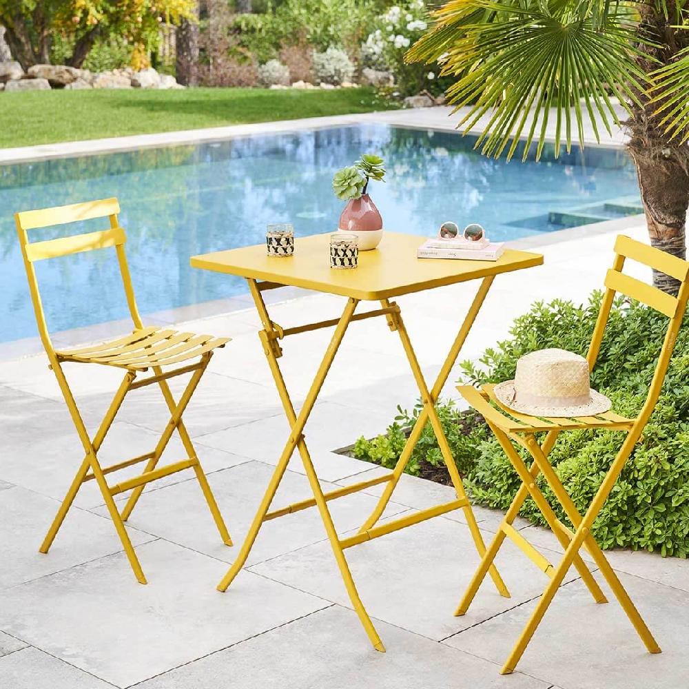 hesperide Ensemble table haute de jardin + 2 chaises hautes GREENSBORO Jaune moutarde