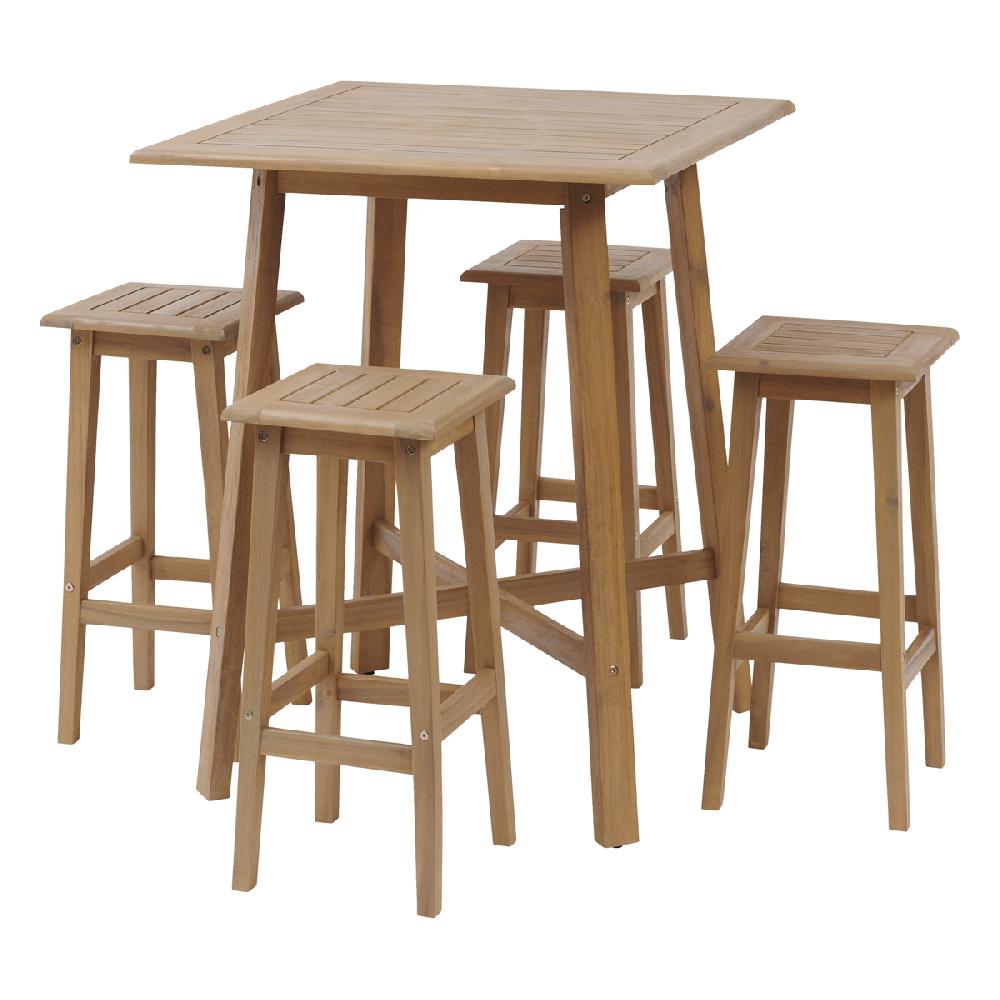 Hesperide Ensemble Table Haute De Jardin + 4 Tabourets TIWI Acacia