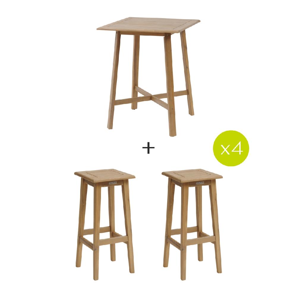 Hesperide Ensemble Table Haute De Jardin + 4 Tabourets TIWI Acacia