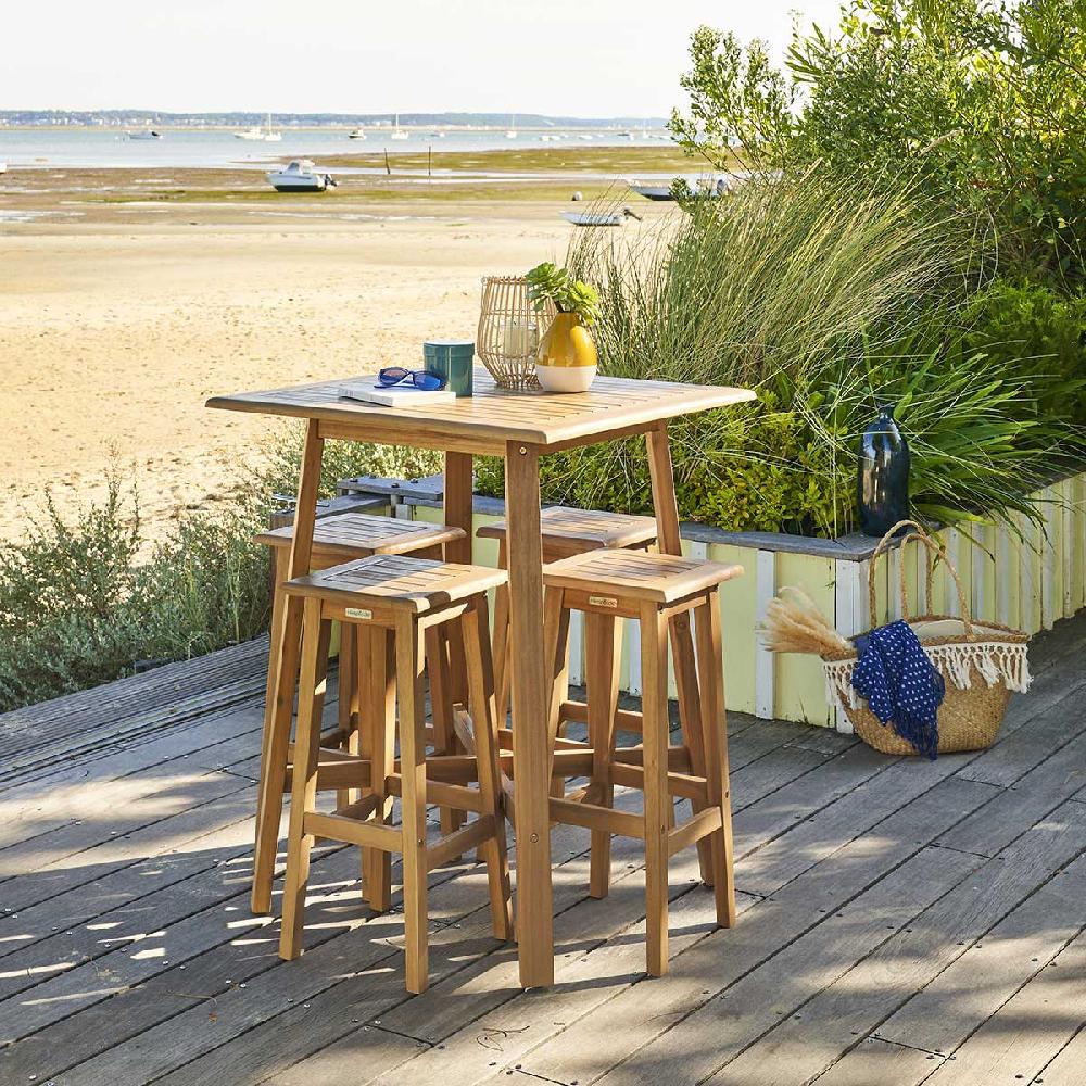 hesperide Ensemble table haute de jardin + 4 tabourets TIWI Acacia