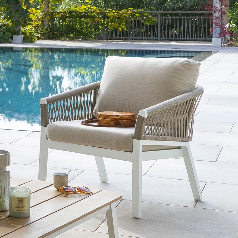 hesperide Fauteuil de salon de jardin ORIENGO Taupe & Blanc