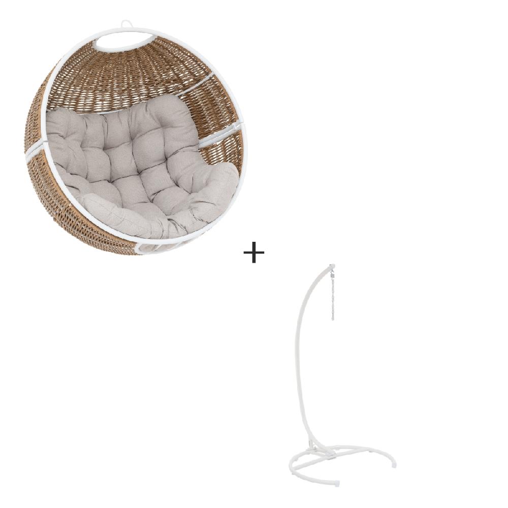 Hesperide Fauteuil Oeuf Suspendu ORBIANA Taupe & Blanc + 1 Pied Réglable PANAO