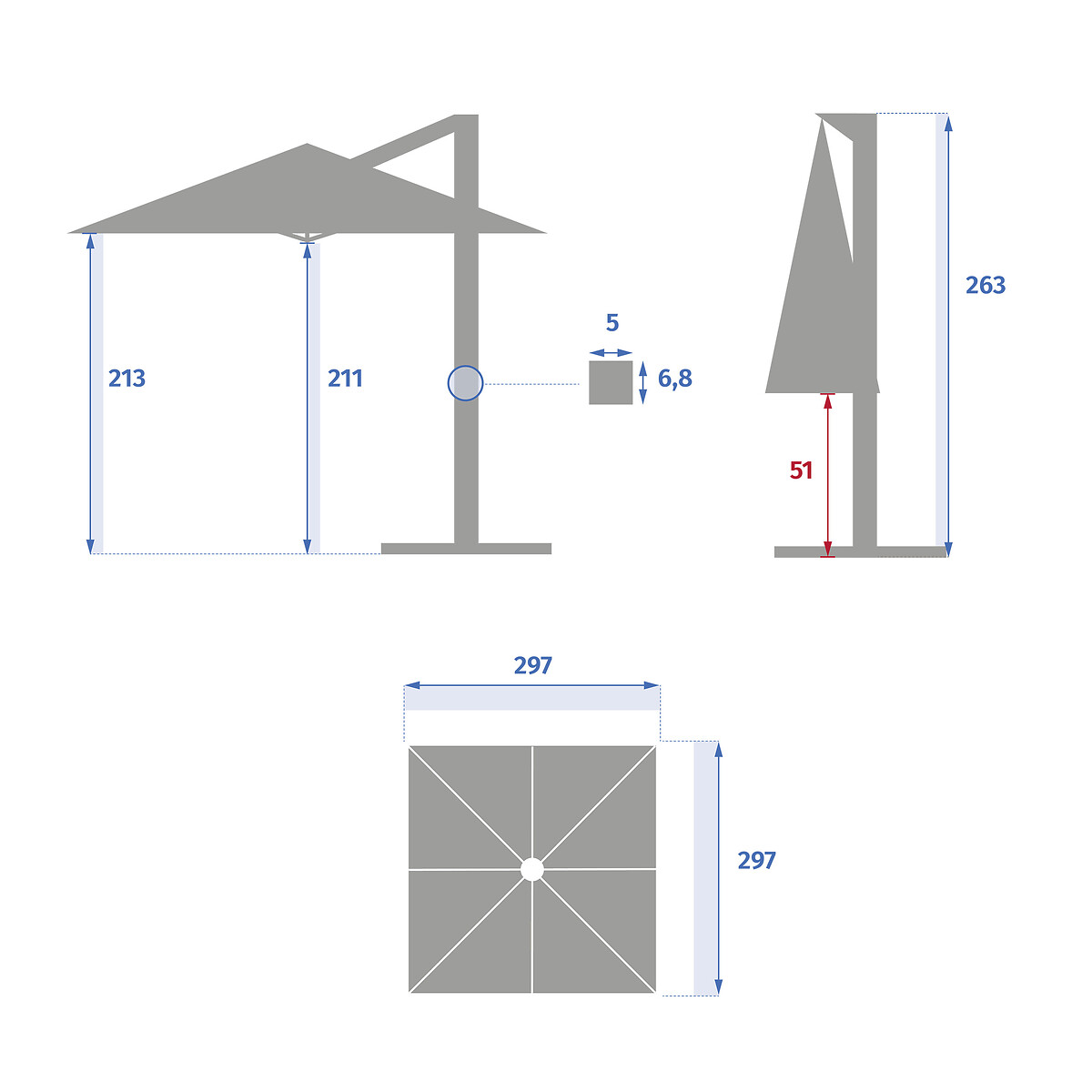 Hesperide Parasol Déporté Carré CAYO Blé