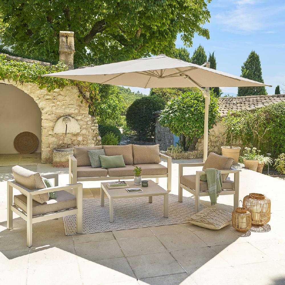 hesperide Parasol déporté carré MELHIA Lin & Argile