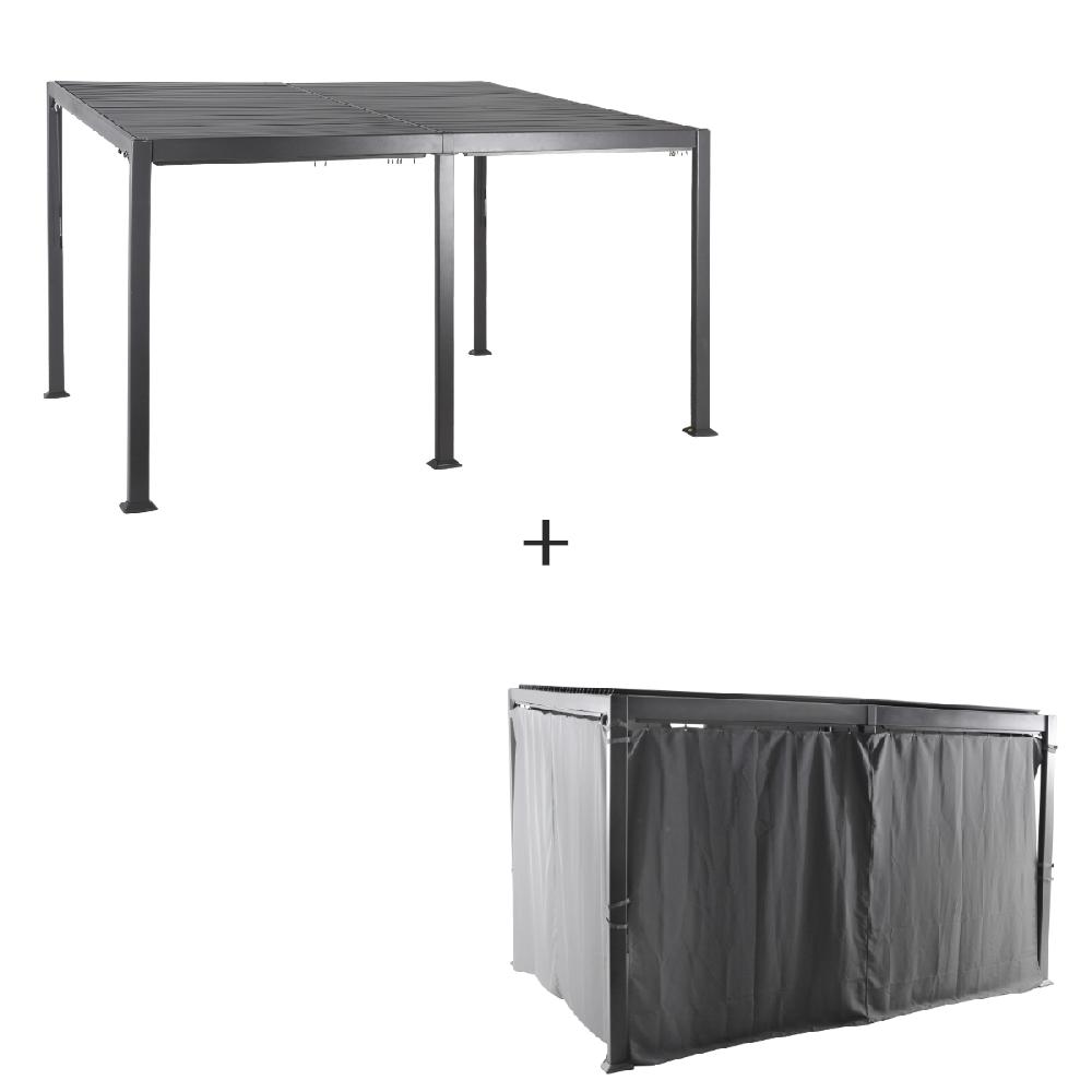 hesperide Pergola AVILA Graphite + 1 kit de rideaux