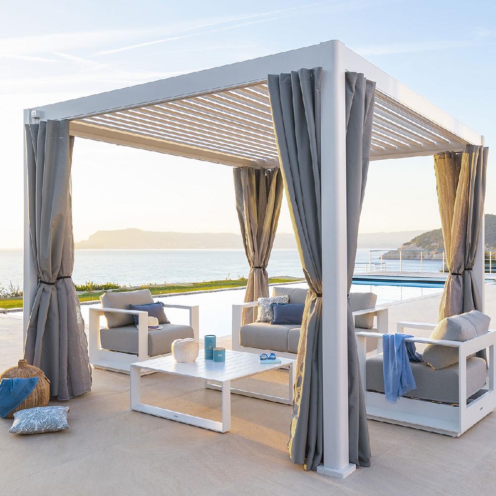 hesperide Kit de rideaux moustiquaires et rails pour pergola bioclimatique EVORA Gris clair