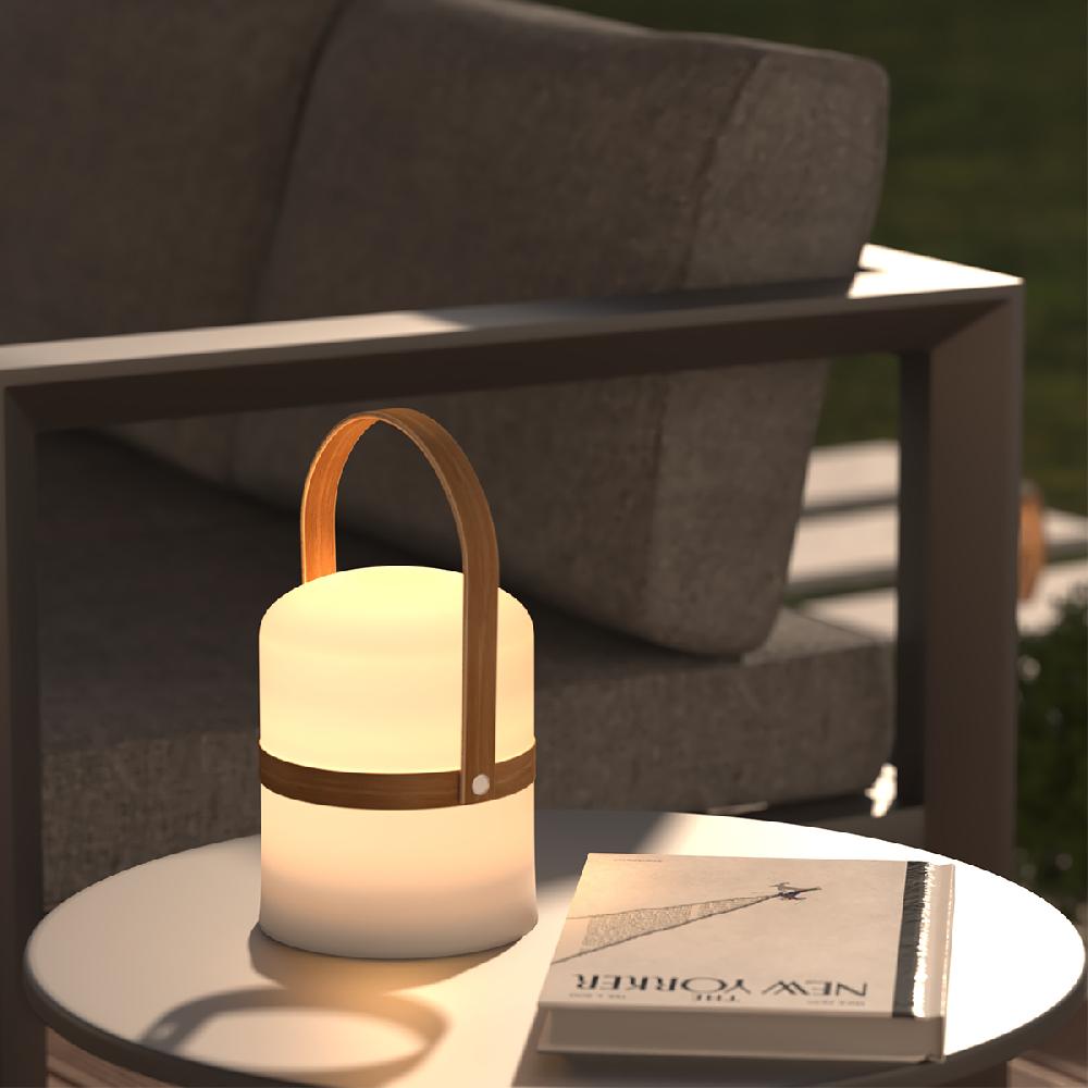 Hesperide Lampe D'extérieur KIARA Rechargeable USB Avec Anse En Bois Blanc