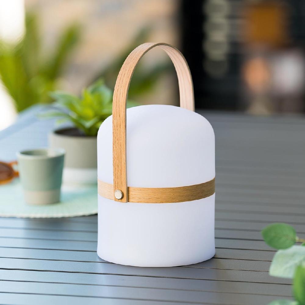 hesperide Lampe d'extérieur KIARA rechargeable USB avec anse en bois Blanc