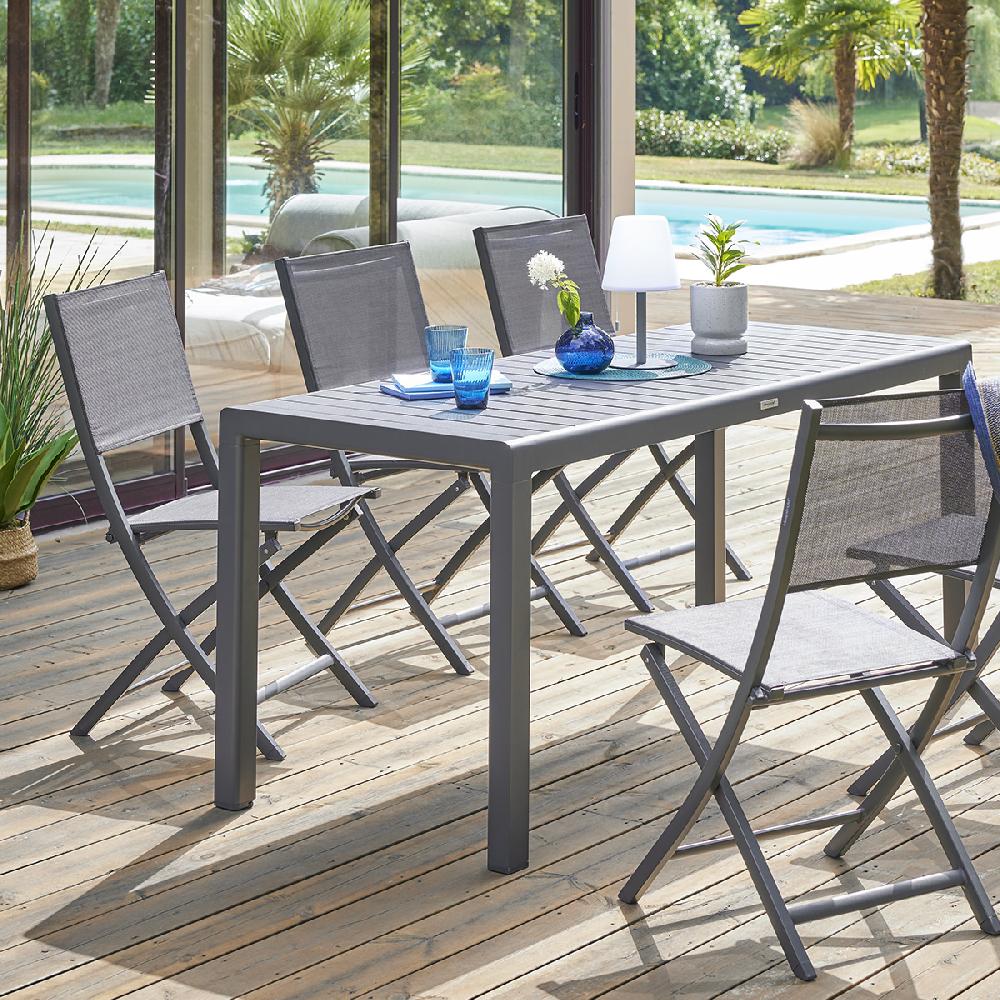 Hesperide Lot De 4 Chaises De Jardin Pliantes ESSENTIA Anthracite & Graphite