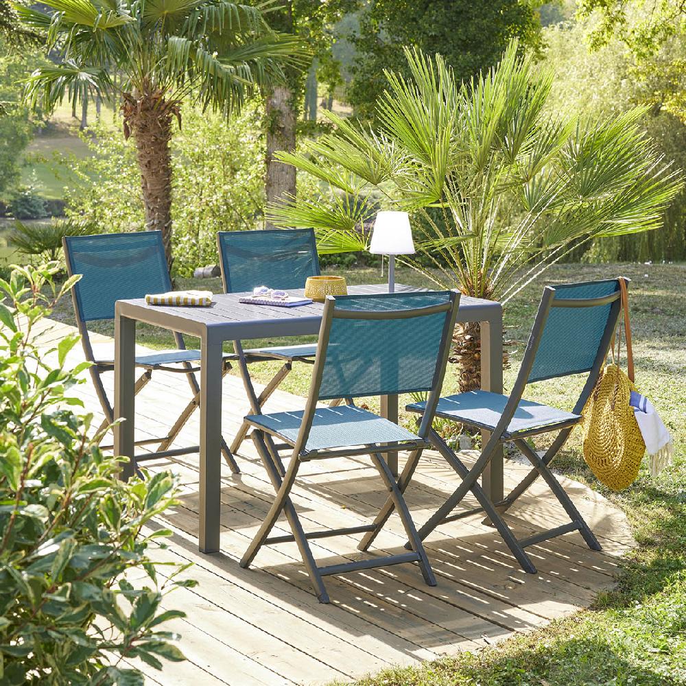 Hesperide Lot De 4 Chaises De Jardin Pliantes ESSENTIA Bleu Canard & Graphite