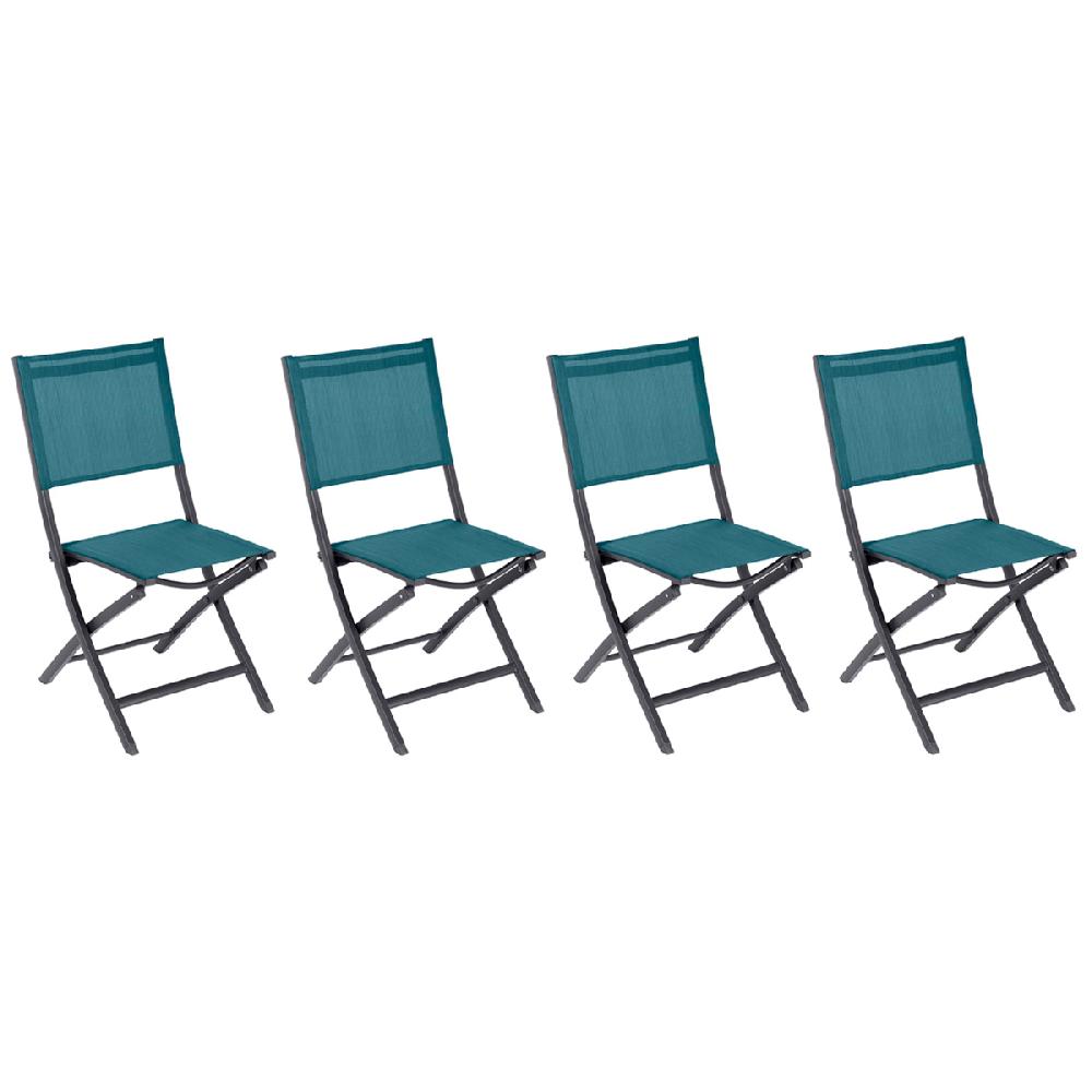hesperide Lot de 4 chaises de jardin pliantes ESSENTIA Bleu canard & Graphite