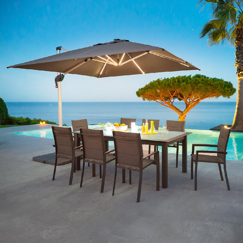 hesperide Parasol déporté carré ÉQUADOR Ardoise avec LED