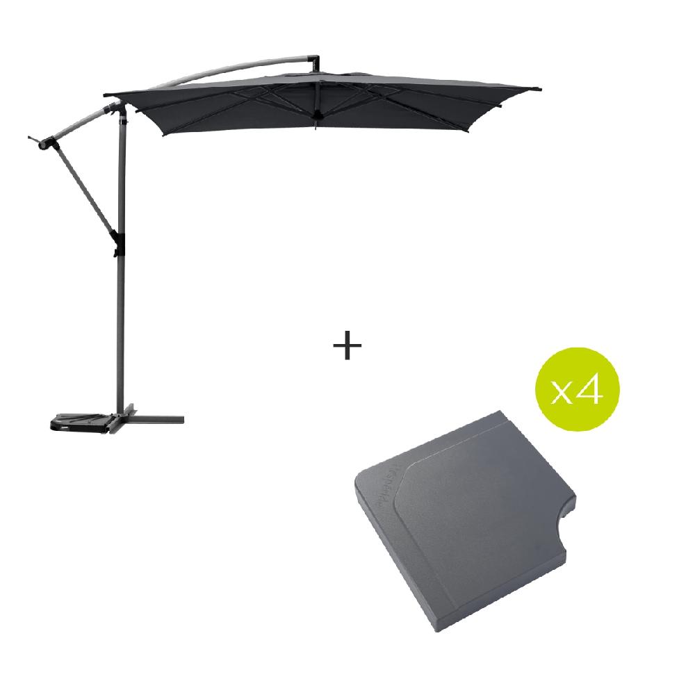 hesperide Parasol déporté carré MANOA Ardoise + 4 dalles de parasol STACIO