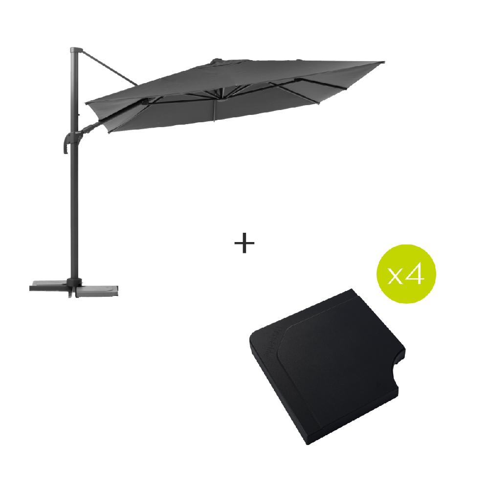 hesperide Parasol déporté rectangulaire MELHIA Anthracite + 4 dalles de parasol STACIO