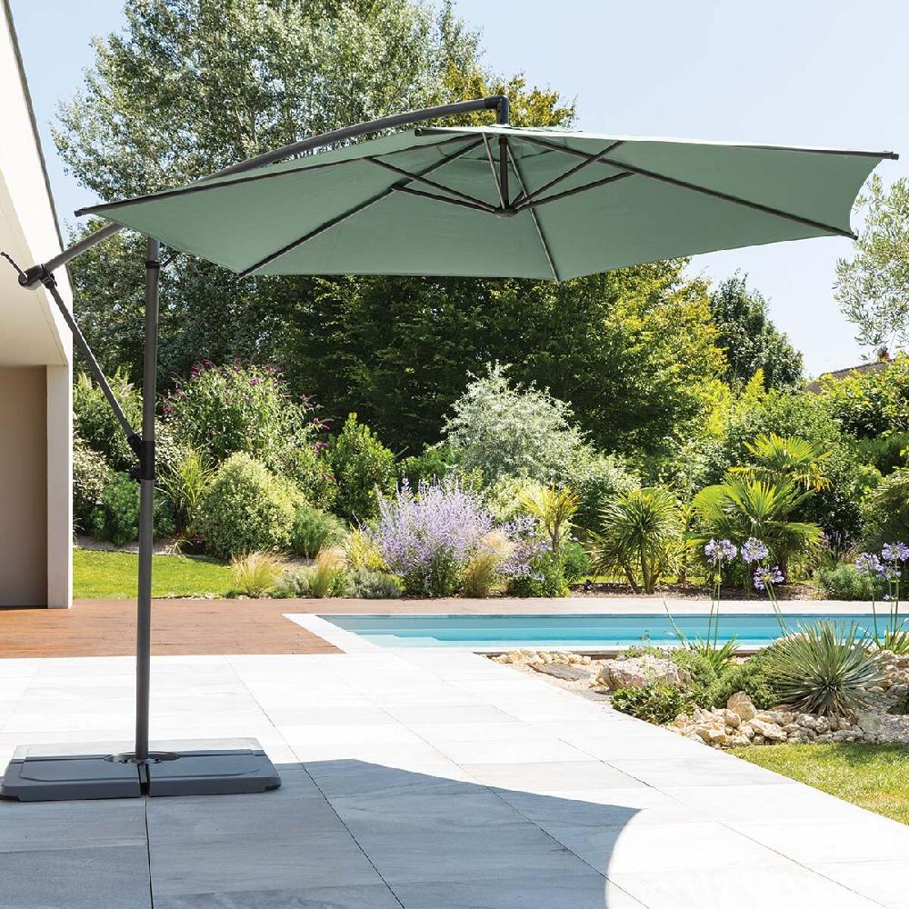 hesperide Parasol déporté rond MANOA Vert olive & Gris quartz