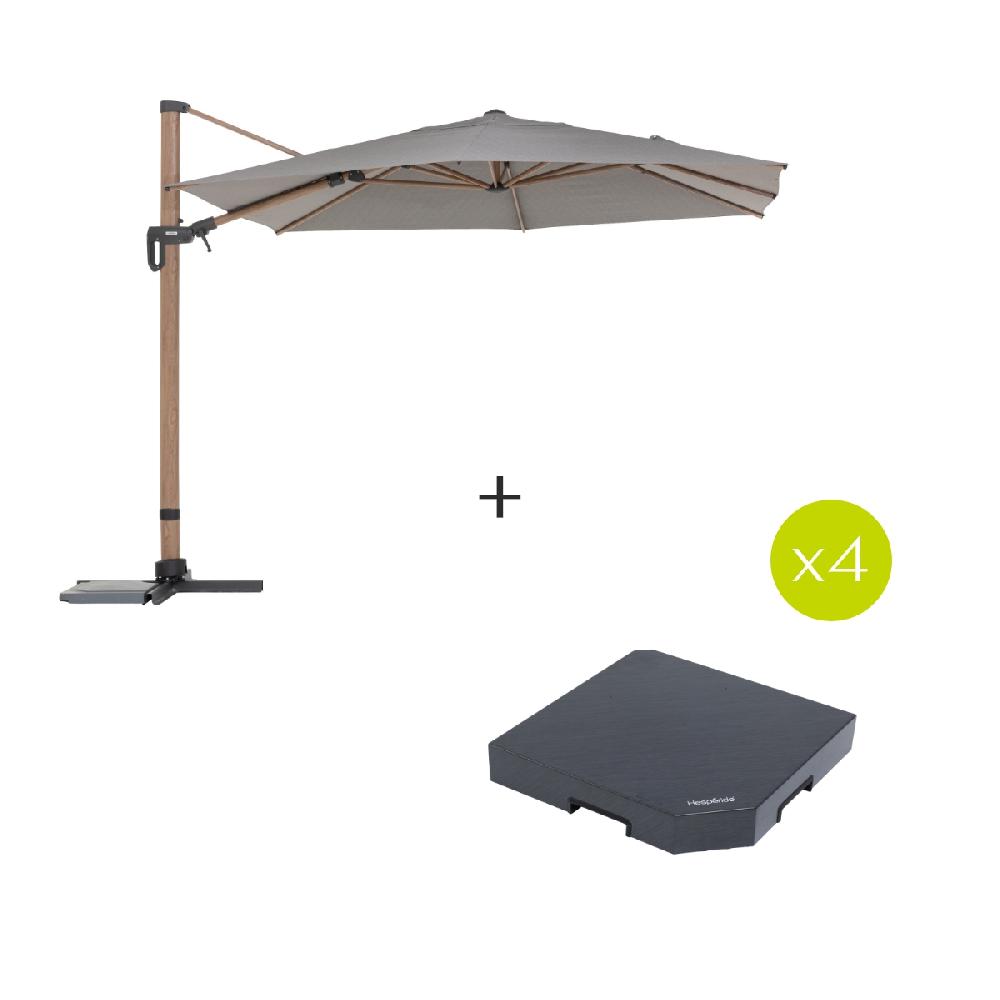 hesperide Parasol déporté TIKEO Platine + 4 dalles de parasol BAQUIO