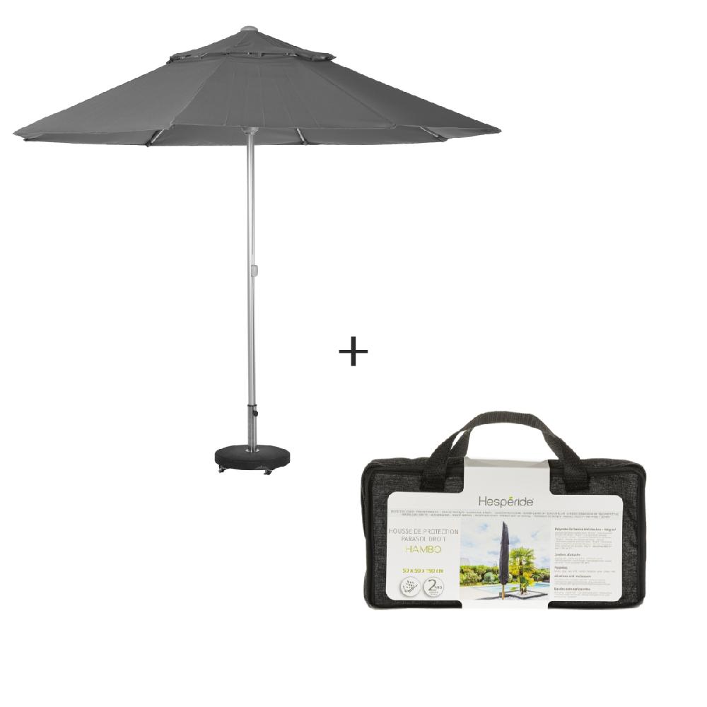 hesperide Parasol droit EASYO Ardoise + Housse de protection HAMBO