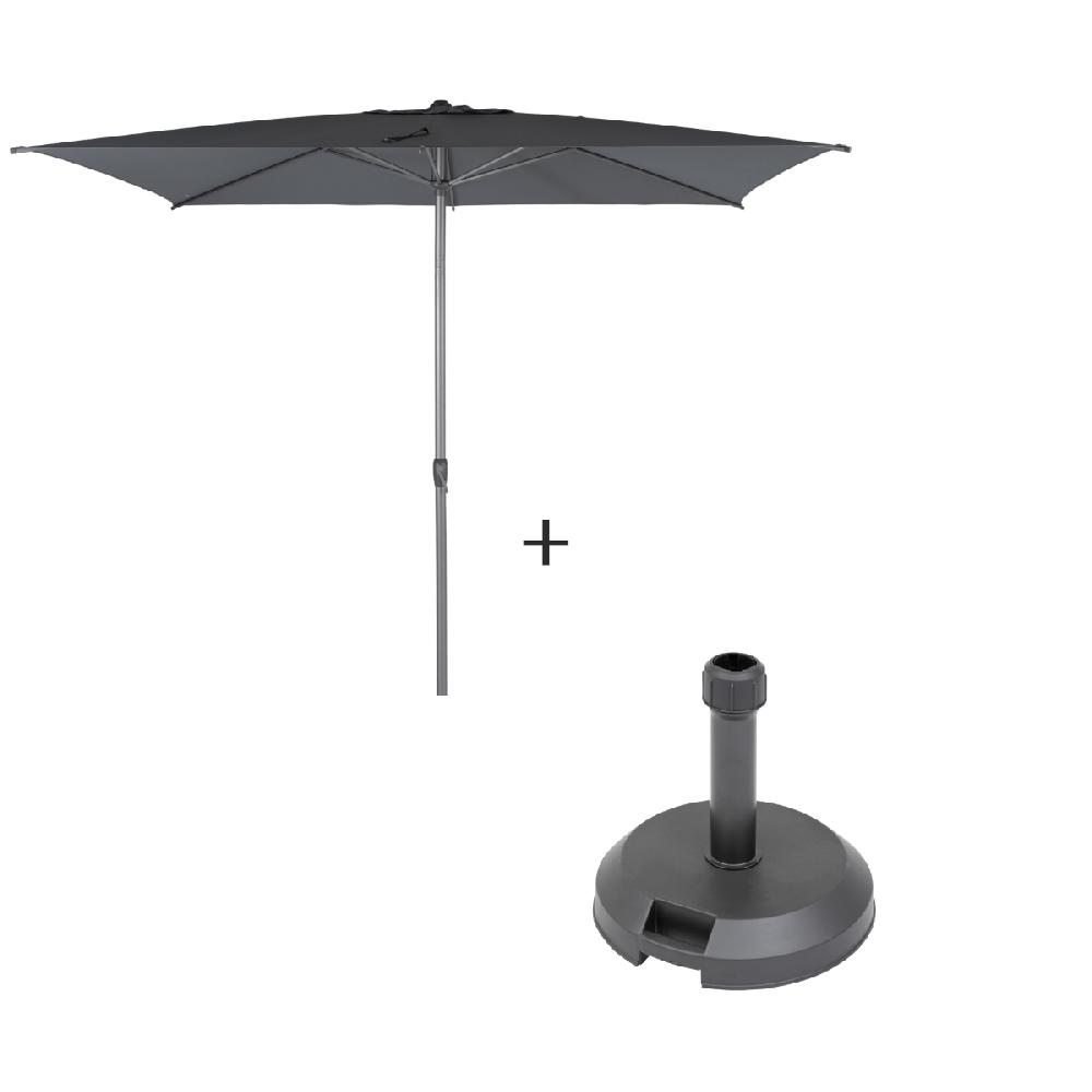 hesperide Parasol droit rectangulaire inclinable LOOMPA Ardoise + pied de parasol HAULIO