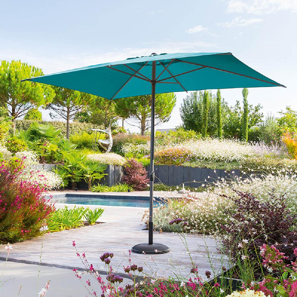 hesperide Parasol droit rectangulaire inclinable LOOMPA Bleu canard