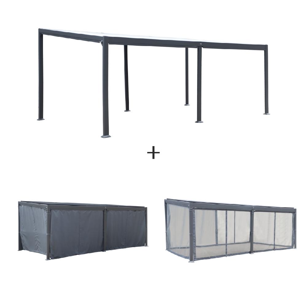 hesperide Pergola AVILA Graphite avec 1 kit de moustiquaire et 1 kit de rideaux
