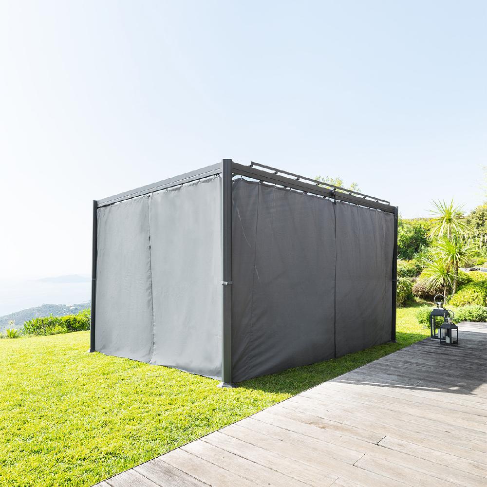 Hesperide Pergola BELIZE Graphite + 1 Kit De Rideaux Ardoise