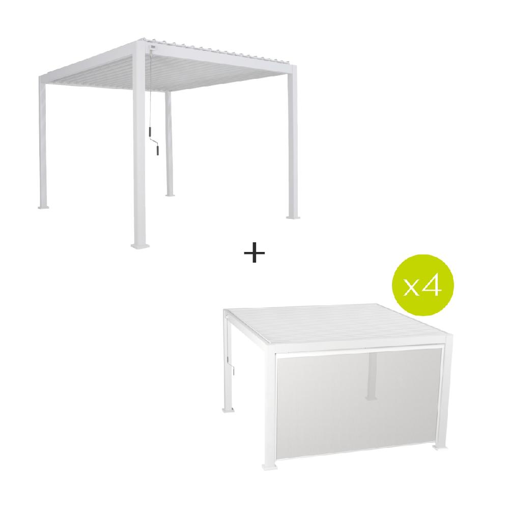 Hesperide Pergola Bioclimatique EVORA Blanc + 4 Stores
