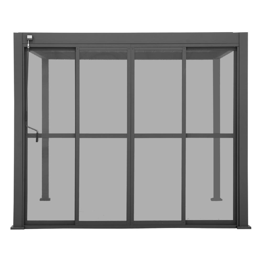 hesperide Pergola bioclimatique EVORA électrique Graphite + 4 portes coulissantes
