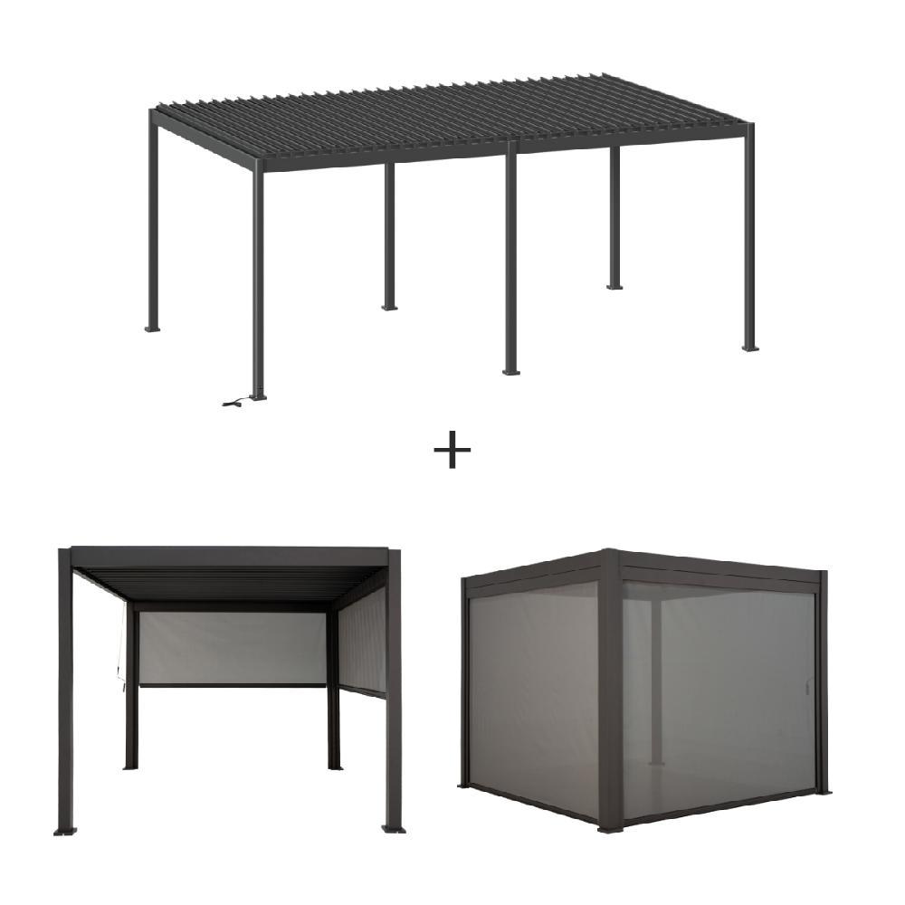 hesperide Pergola bioclimatique EVORA électrique Graphite + 6 stores