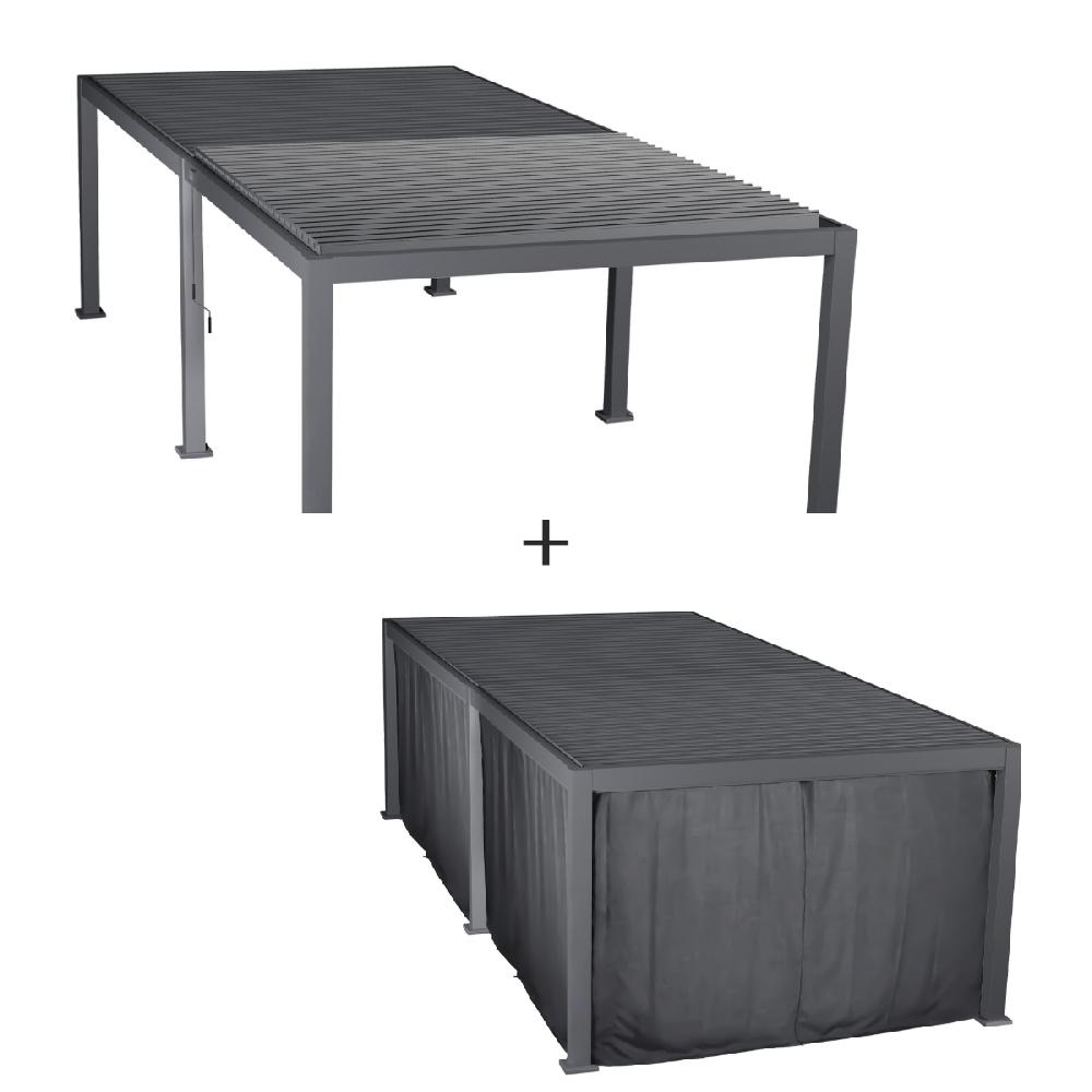 hesperide Pergola bioclimatique EVORA Graphite + 1 kit rideaux et moustiquaires