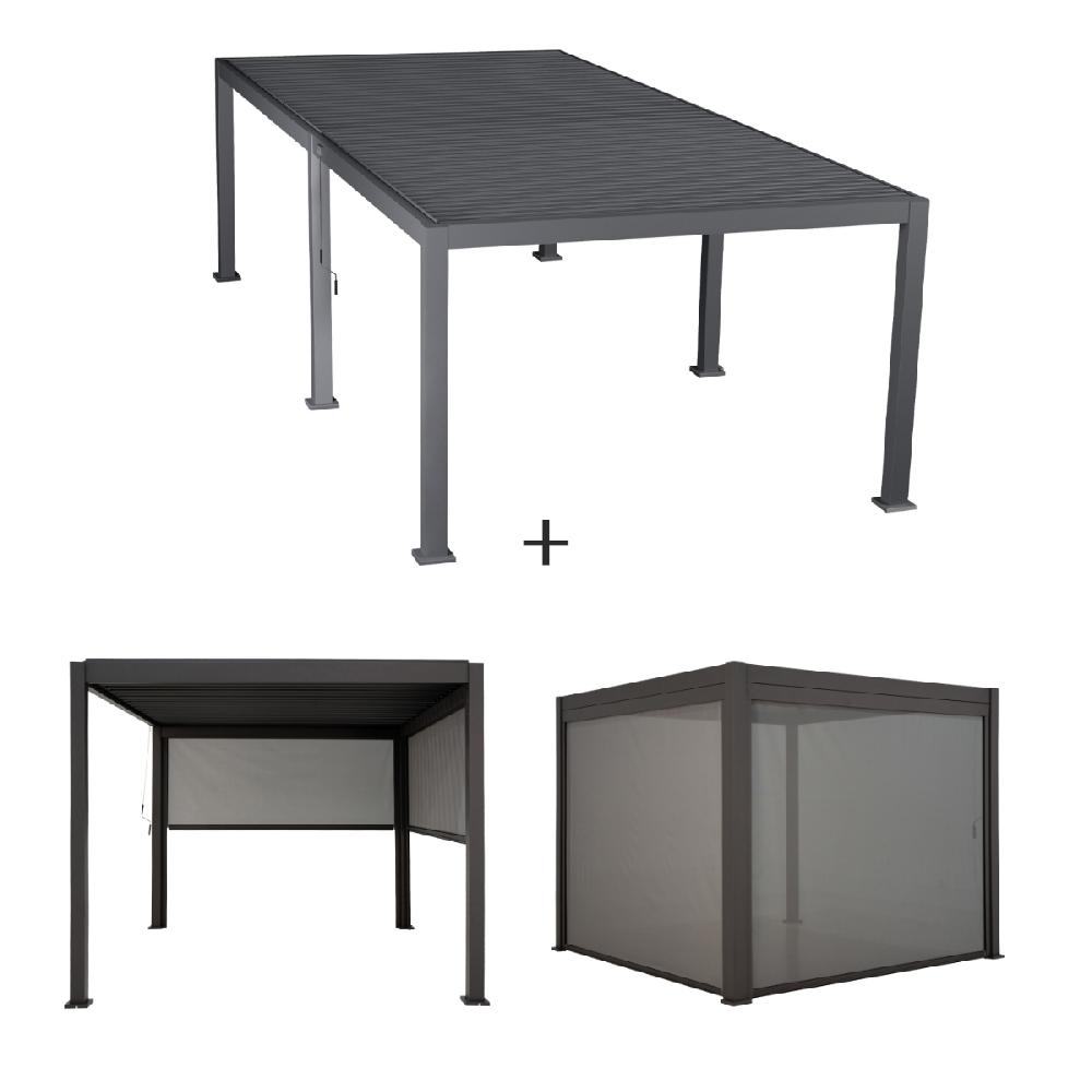 hesperide Pergola bioclimatique EVORA Graphite + 6 stores