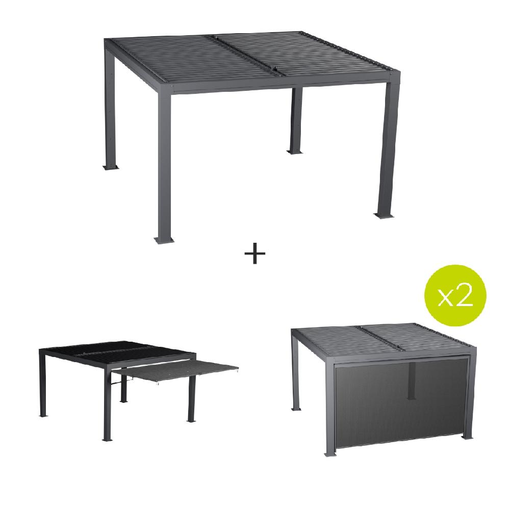 Hesperide Pergola Bioclimatique MAJAÉ + 1 Auvent + 2 Stores Semi-automatiques