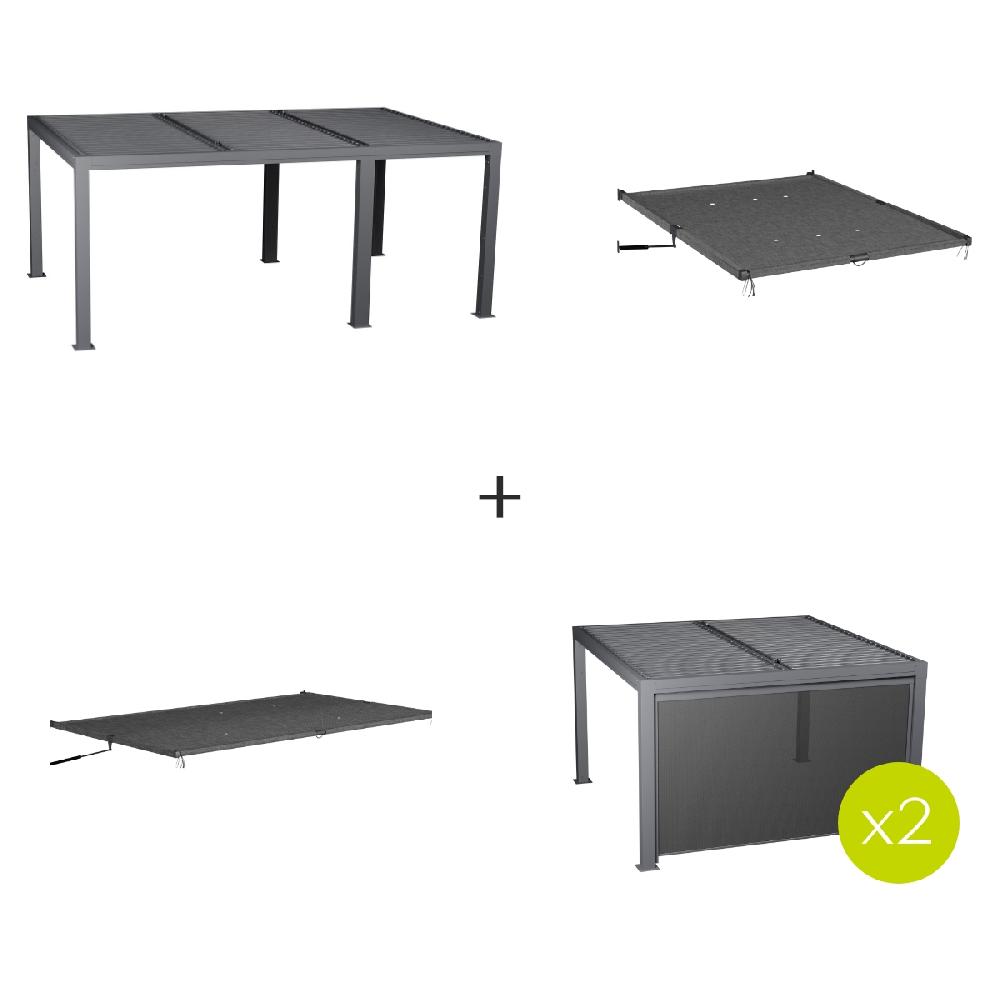 hesperide Pergola bioclimatique MAJAÉ + 1 demi-extension + 1 petit auvent + 1 grand auvent + 2 stores