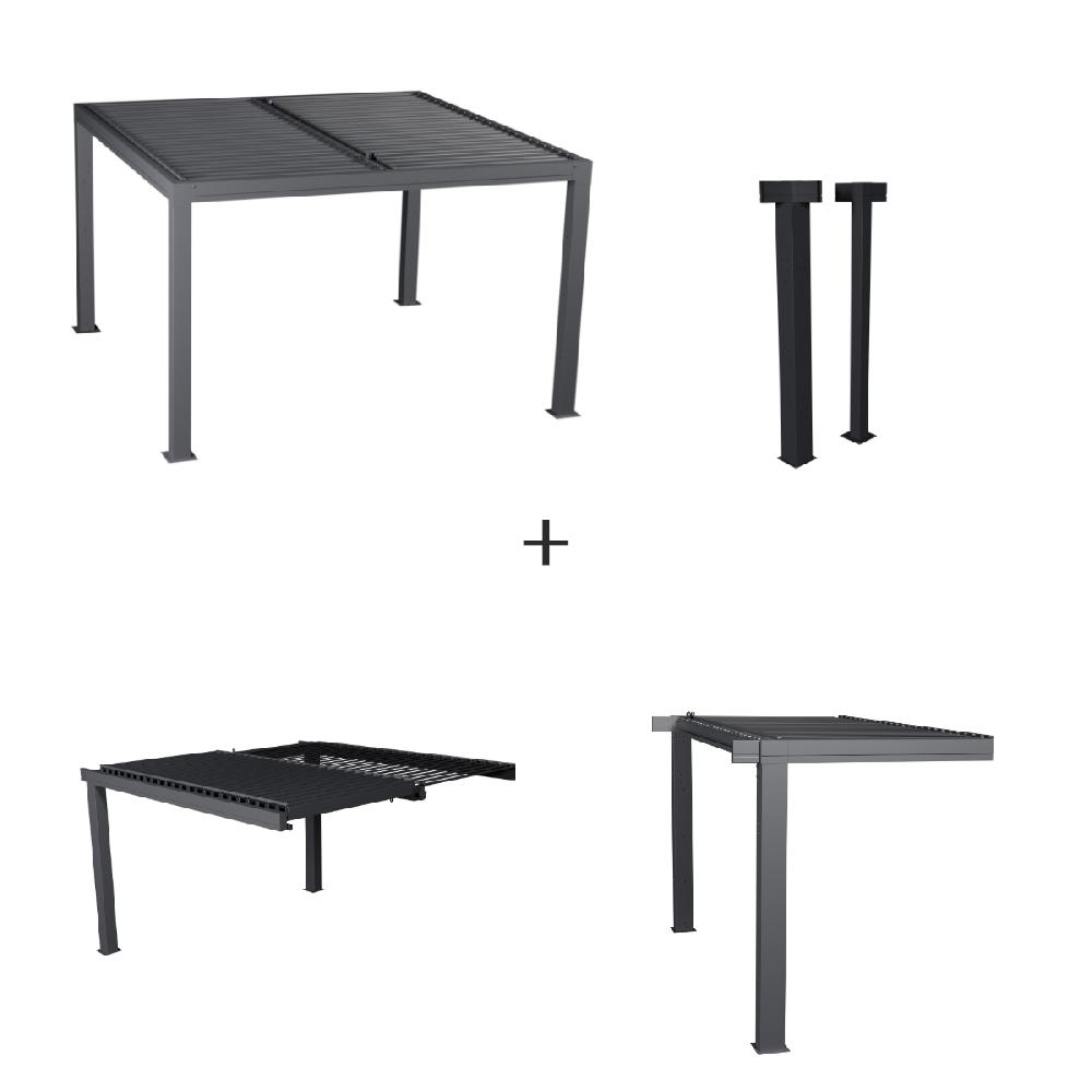 hesperide Pergola bioclimatique MAJAÉ + 1 extension frontale + 1 demi-extension + 1 kit de 2 poteaux