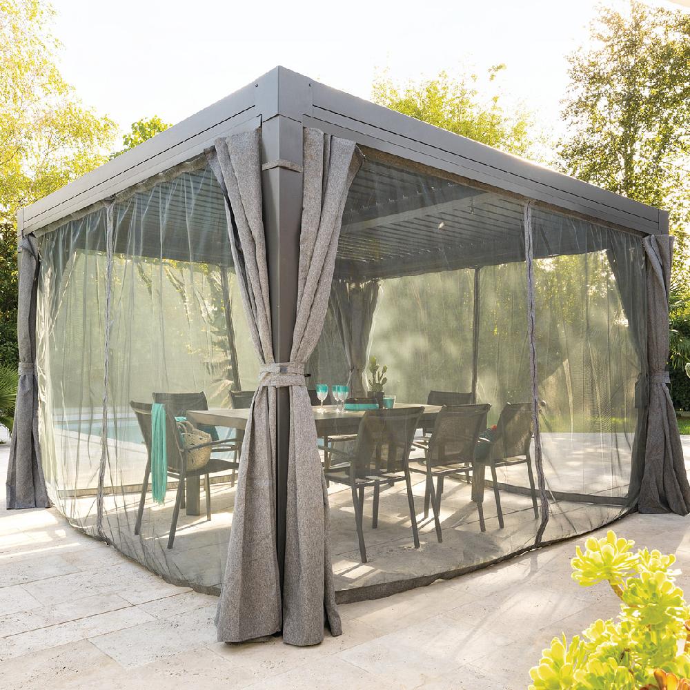 hesperide Pergola bioclimatique MAJAÉ + 1 kit de rideaux et 1 kit de moustiquaire