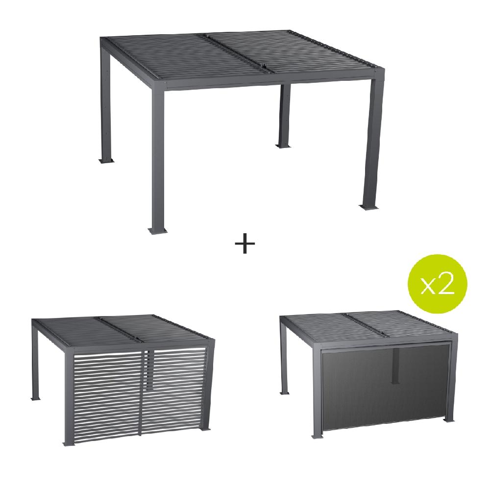 Hesperide Pergola Bioclimatique MAJAÉ + 1 Persienne + 2 Stores Semi-automatiques Grand Modèle