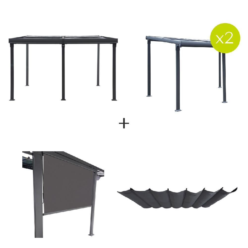 hesperide Pergola ENOLIE avec 2 extensions 1 toile et 1 store