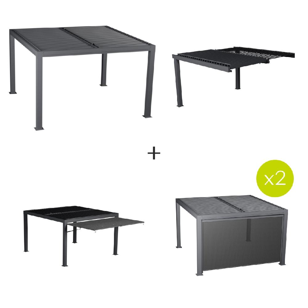 Hesperide Pergola MAJAÉ + 1 Extension Frontale + 2 Stores + 1 Auvent