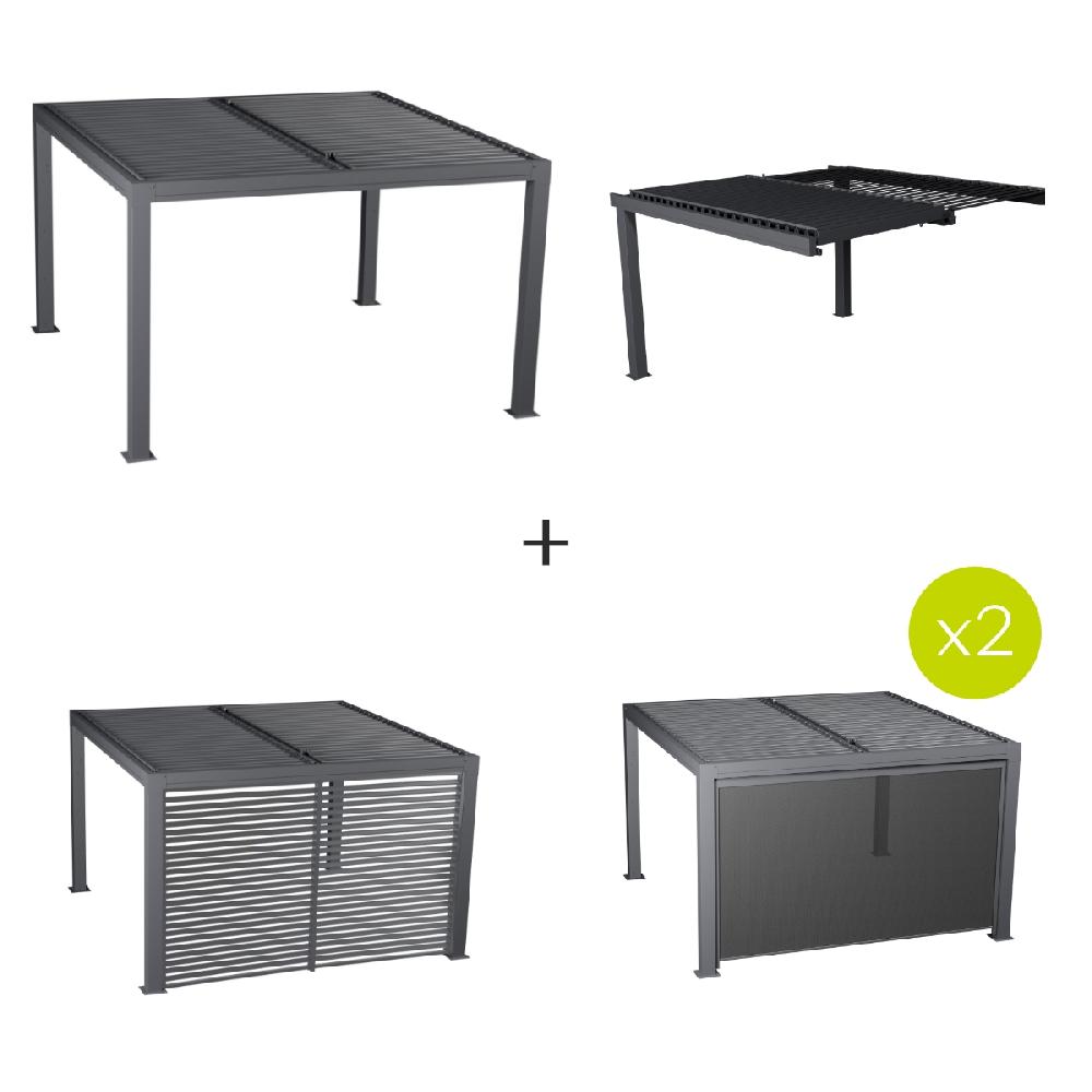 hesperide Pergola MAJAÉ + 1 extension frontale + 2 stores grand modèle + 1 persienne