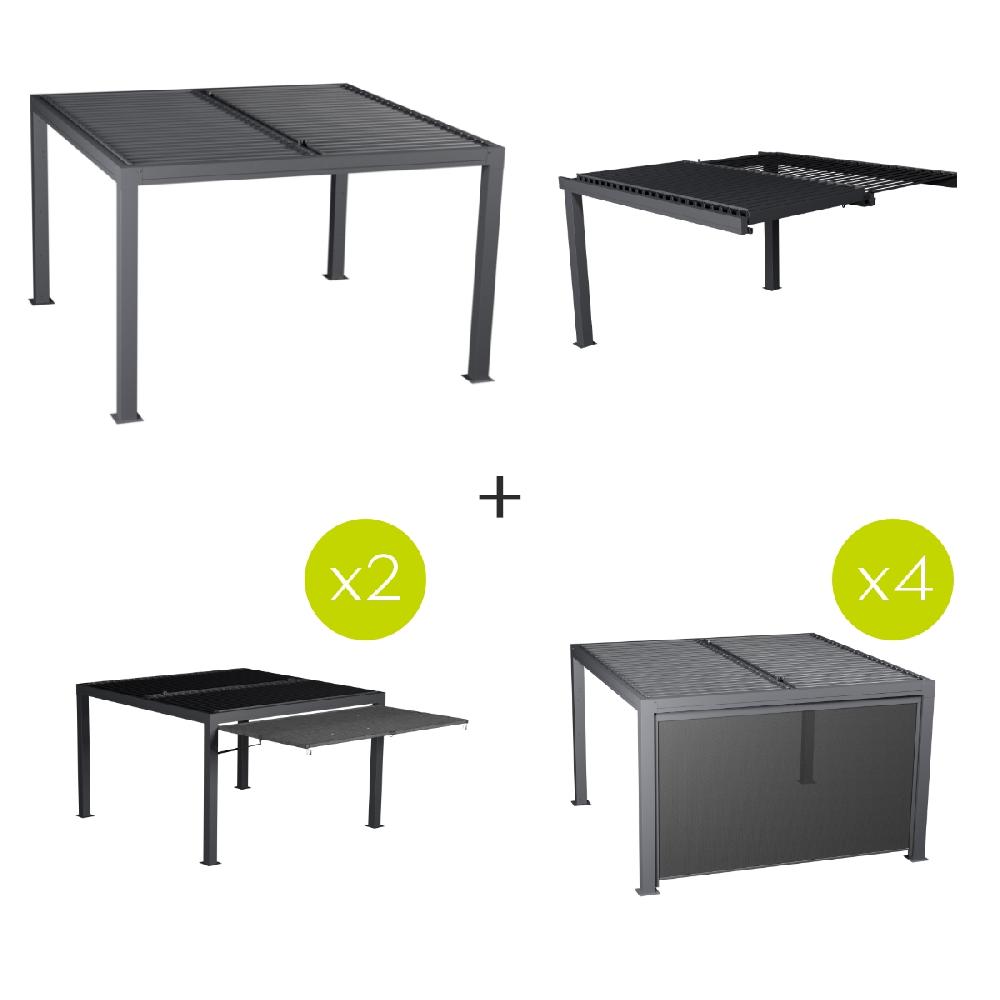 hesperide Pergola MAJAÉ + 1 extension frontale + 4 stores + 2 auvents