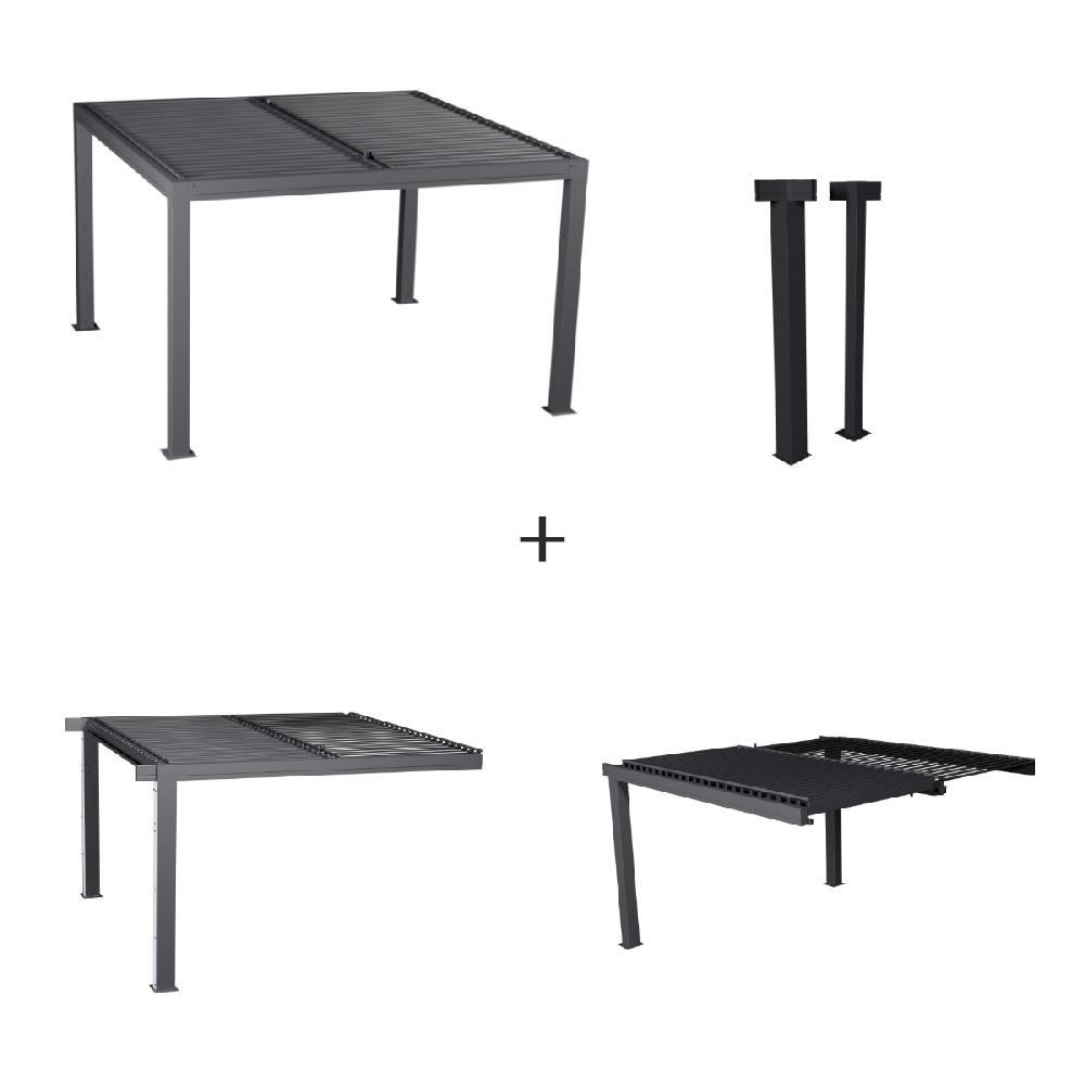 hesperide Pergola MAJAÉ + 1 extension latérale + 1 extension frontale + 1 kit de 2 poteaux
