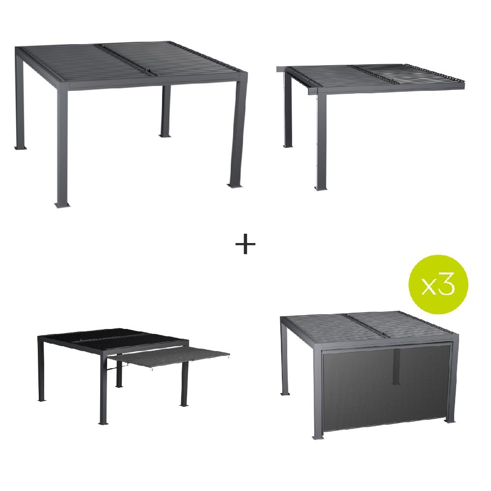 hesperide Pergola MAJAÉ + 1 extension latérale + 3 stores + 1 auvent